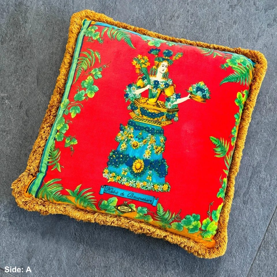 GIANNI VERSACE pillow velvet fringed Habit de Bouquetiere print size 17” - Image 4 of 4