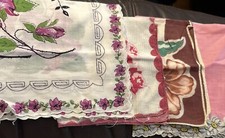 Vintage Cotton Handkerchief Set 6 Floral 1950  s Grannychic Farmhouse