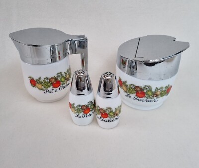 Gemco Pot à Crème, le Sucrier, La Saliere & Le Poivrier Spice Of Life USA Vintage 