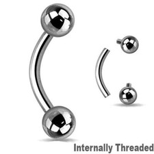 14G 1/2" G23 Titanium INTERNALLY THREADED CURVE BARBELL STEEL BELLY NAVEL RING