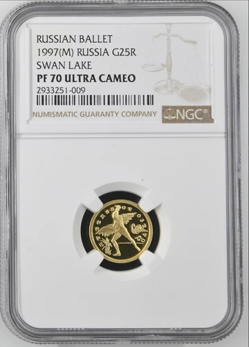 TopPop! 1997 Russia Swan Lake Proof Gld 25 Roubles Coin NGC PF 70 UC low mintage