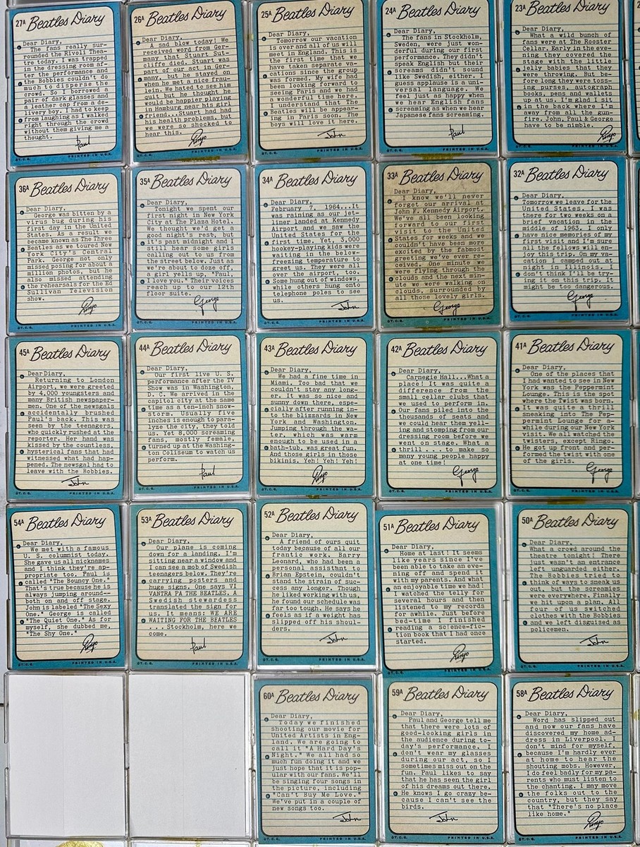 1964 Beatles Diary Complete Vintage Trading Card Set 60 cards #1A