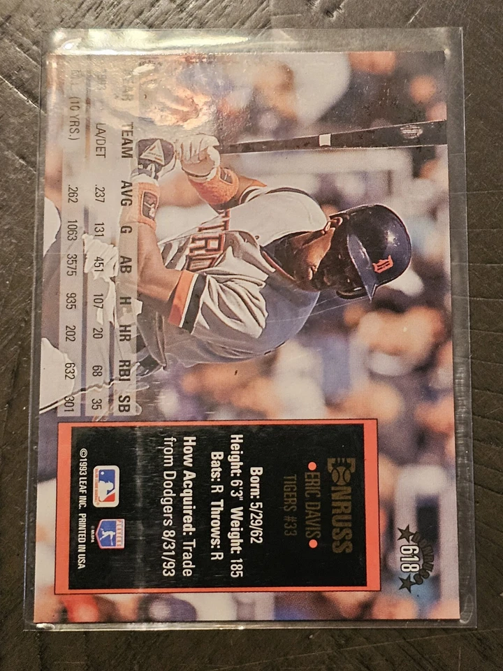 1994 Donruss - #618 Eric Davis Detroit Tigers  - Image 2 of 2