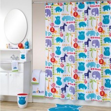 Colorful Kids SAFARI ANIMAL Fabric Shower Curtain Child 70x71 Hippo Lion Giraffe