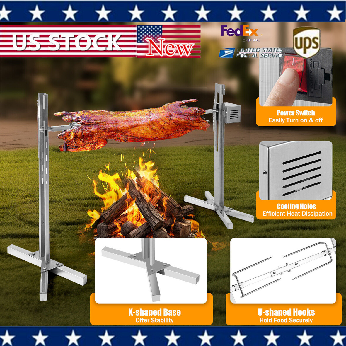 53 inch Large Spit Roaster Rotisserie Chicken Electric BBQ Grill Pig Lamb Roast!