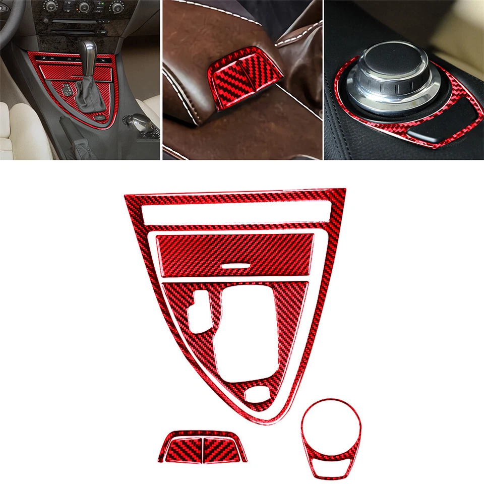 Juego completo de molduras de pegatinas interiores de fibra de carbono roja 34 piezas para BMW 650i 645Ci E63 E64 Foto 3 de 4