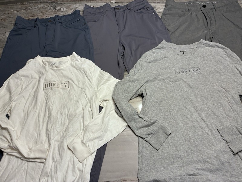 Men’s lot 30x30 sz S dress pants Perry Ellis & 2 NWOT Hurley long sleeve shirts