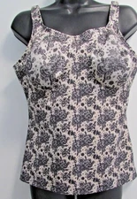 Ruby Ribbon Tank Top Sz 42 Black Floral Lace Print Padded Built-in Bra