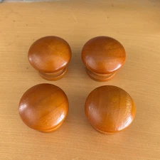 Vintage SET OF FOUR knobs small wood dresser drawer pulls cupboard knobs 1" diam
