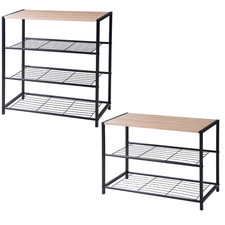 Metal Shoe Rack with MDF Top, 2/3 Tier Porch Storage Organiser, Black Wire Frame
