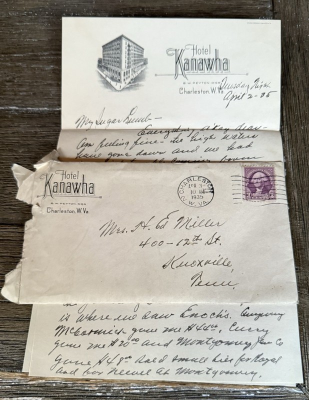 Vintage 1935 Hotel Kanawha Letter And Envelope Charleston WV