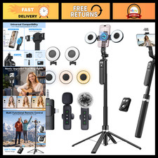Vlogging Kit - 2 LED Lights, 2 Microphones, Magnetic Tripod for iPhone Android