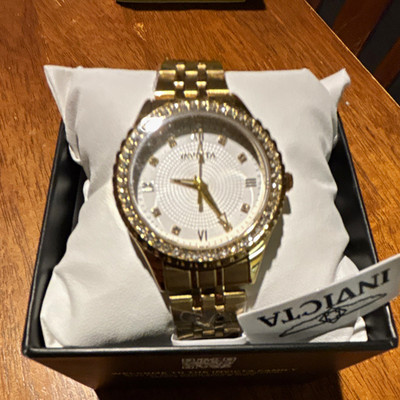 Invicta Gold-Tone Quartz Analog Dress Watch White Dial Roman Numerals w/ Box