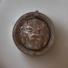 Vintage Heavy Brass Large Castle Lion Head Door Knocker 8”x7” Nice Patina 3 PLB.