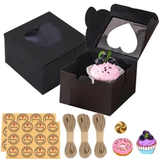 50 Pack Small Bakery Boxes with Window - 4x4x2.5 Inch Mini Cake, Cookie, Past...