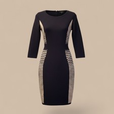 Nine West Black Brown 3/4 Sleeve Winter Dress Cotton Acrylic