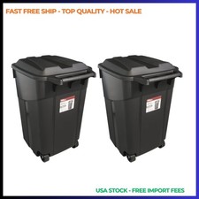 2P Hyper Tough 45 Gal Wheeled Heavy Duty Plastic Garbage Can Attached Lid Black