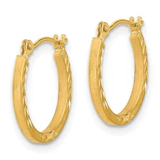 14k Satin and Polished Diamond Cut Design Hoops YE1762