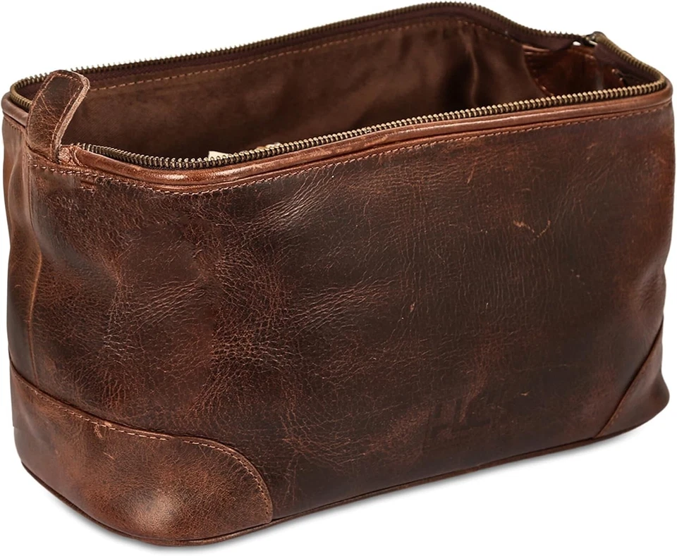 New Handmade Buffalo Leather Unisex Toiletry Bag Travel Dop Kit Men Shaving Case - Image 4 of 4