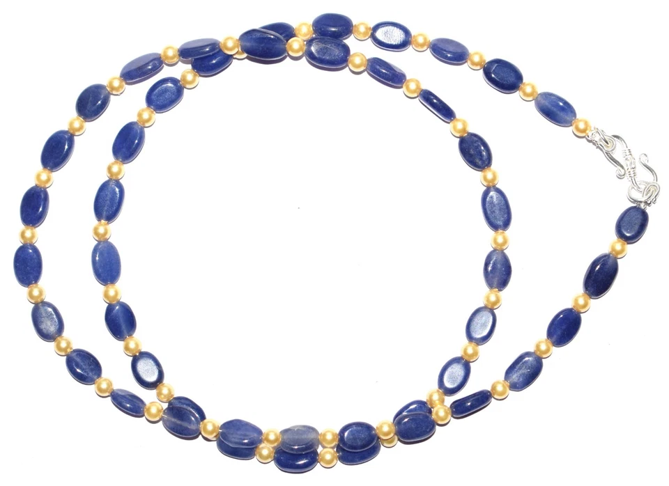 Blue Iolite - 珍珠宝石 3-4 毫米圆形椭圆形珠 12-40 英寸链项链 XD-3 — 第 4/4 张图片