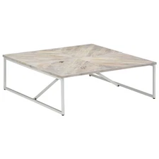  Coffee Table White Solid Mango Wood 43.3 x 43.3 x 14.2 in Durable