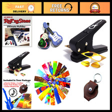 Guitar Pick Punch Gift Set with Strips, Leather Holder Custom Tin - Black
