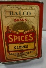 BALCO Cloves Lancaster PA Spice Tin Vintage Pennsylvania Kitchen Advertising 