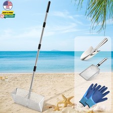 Sand Flea Rake Stainless Steel Shark Tooth Sand Sifter 16" Wide Drain 68" Handle