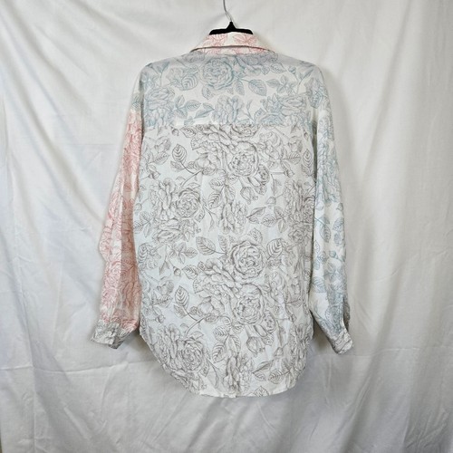 Aura Damen weiß Colorblock Blumen Langarm leicht geknöpft Shirt Small - Bild 6 von 9