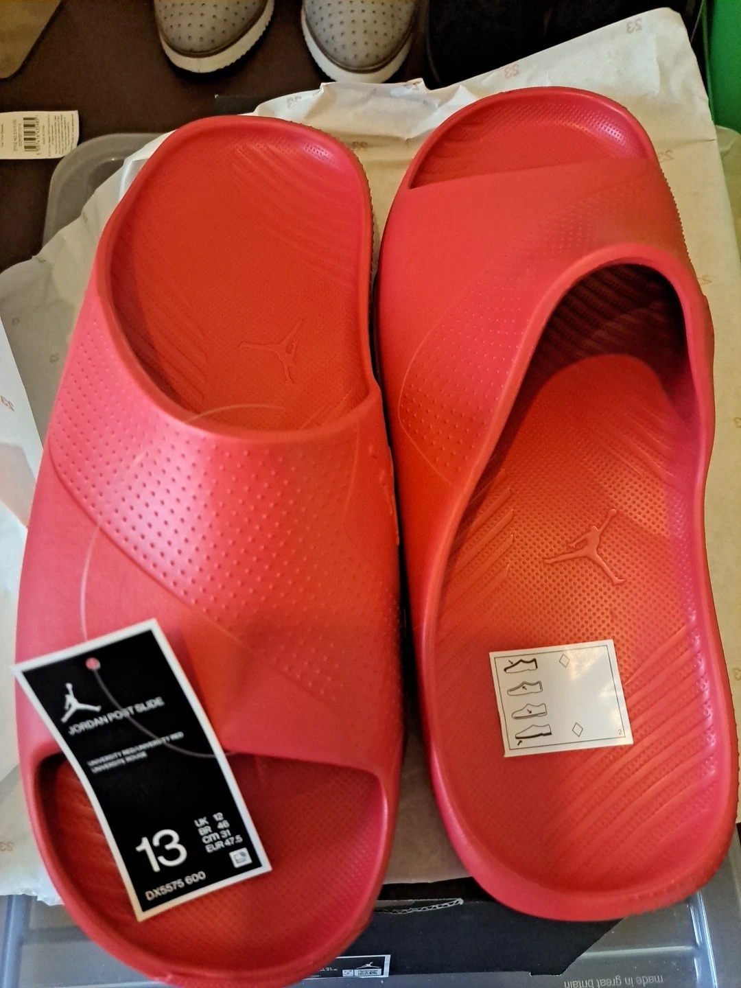 Ciabatte uomo Nike Air Jordan Post Slides DX5575 600 rosse taglia UK 12 NUOVE