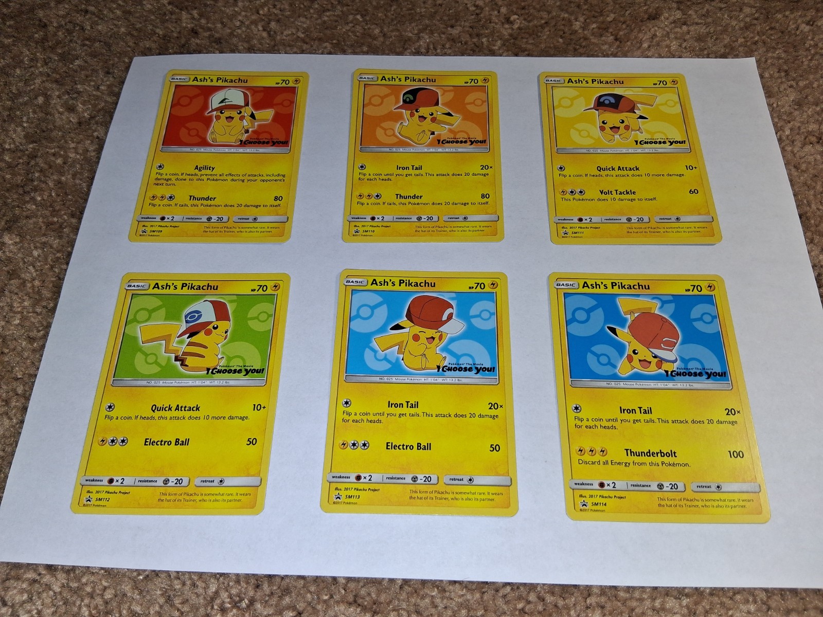 Nintendo Pokemon TCG Ash's Pikachu SM Promos English 6-Card Lot SM109-114