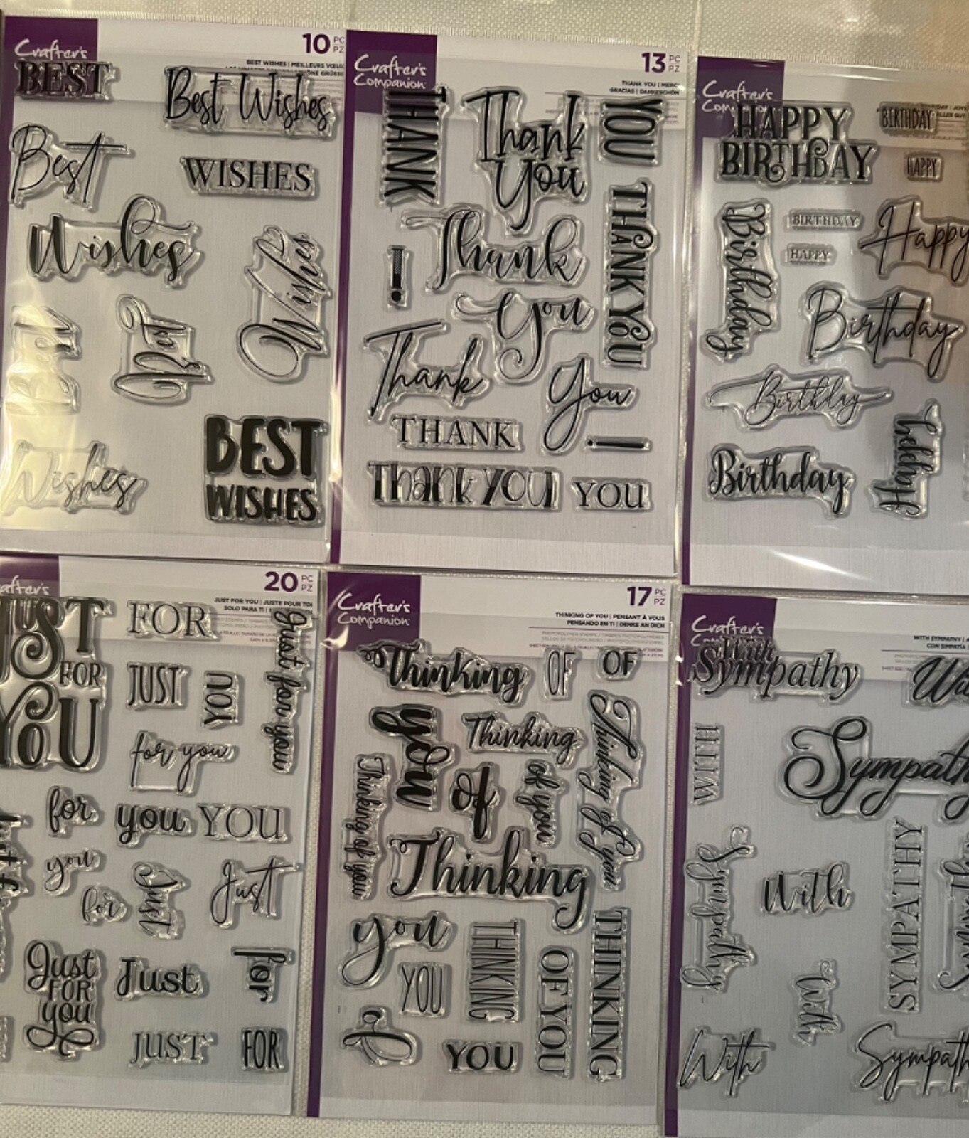 Lot 6 Crafters Companion Photopolymer Stamp Kit Thank You Best Wishes Birthday