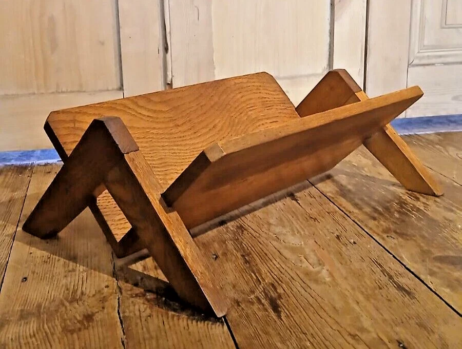 ART DECO SOLID OAK BOOK STAND TROUGH ANTIQUE VINTAGE - Image 4 of 4