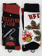 2 Pair Stranger Things Crew Socks, Men's Shoe Size 8-12, Gift Hellfire Club S6 M