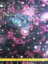 Fat Quarter 18"x21" Glitter Space Galaxy Star Silver Planet Sky FABRIC COTTON