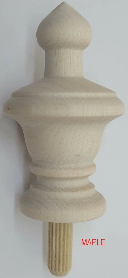 4" Unfinished wood turned finial hickory oak maple cherry spindle clock bed new - Image 3 of 4