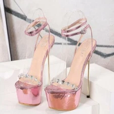 Women Date Sexy Rhinestone Ankle Strappy Open Toe Sandal Platform Shoes Stiletto