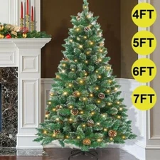 Snow Tips Artificial Christmas Tree 4/5/6/7FT Tree with LED Lights & Pine Cones