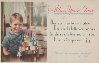 When You're Four Blessed Are Pure In Heart Posted B-Day Vintage Chrome Post Card