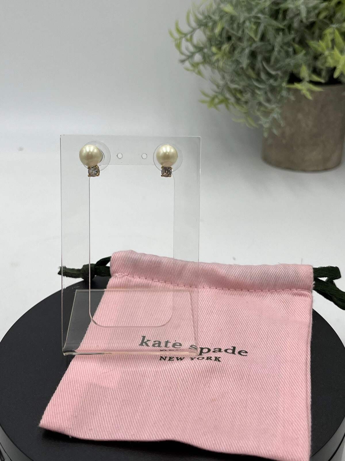 Orecchini a borchie Kate Spade Bianche Perle Di Saggezza Cristallo Rotondo Placcati Oro