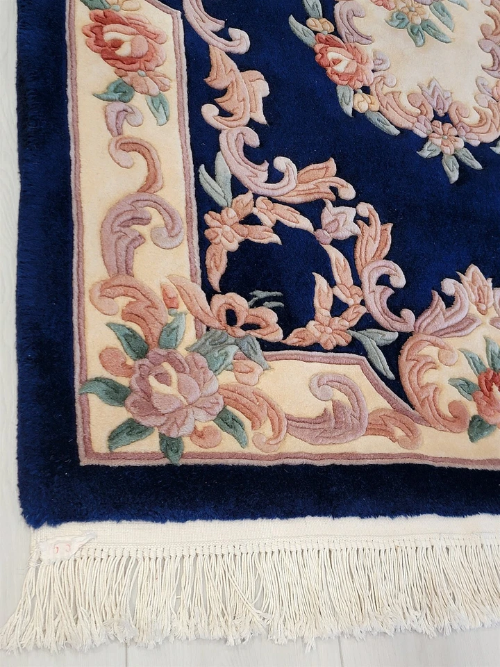 Tibetan 4' x 6' Oriental Hand-knotted Royal Blue Wool Floral Area Rug - Image 3 of 4