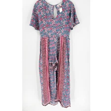 NWT Francesca's MiAmi V-Neck Floral Maxi Romper Dress Blue Pink