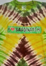 Tie Dye "I Love Sasquatch" Bigfoot T Shirt Size Jr Med Unique Shirt Green Gold