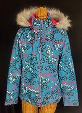 Free Country Girls Youth Snow Jacket Faux Fur Lined Hood Blue pattern SZ.XL 16 