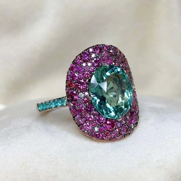 Lagoon Tourmalin, Paraïba Tourmaline and Purple Amethyst 6.50TCW Amazing Ring - Image 2 of 4