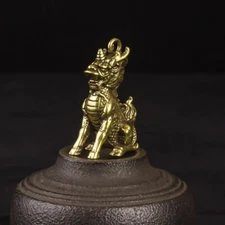 Pure Brass Beast Kirin Figurine Keychain Pendant Craft Key Chain Hanging Keyring