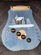 Vintage Snow Cabin Wood Door Harp Wind Chimes Hand Painted