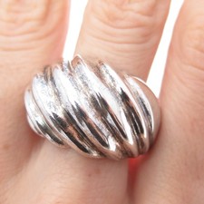 925 Sterling Silver Vintage Mexico Modernist Ribbed Dome Oxidized Ring Size 11.5