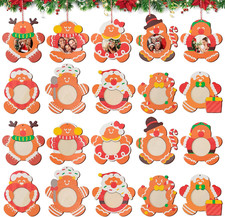 20PCS Christmas Picture Frame Ornaments, 10 Styles Wooden Gingerbread Man Photo