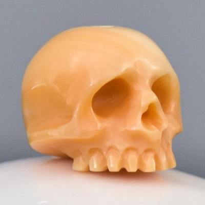 Human Skull Bead 12.13mm Apricot Shell Carving Handmade vertically drilled 2.25g